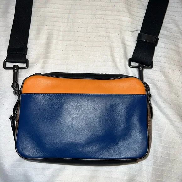 Coach leather crossbody bag, two toned leather and CC canvas.